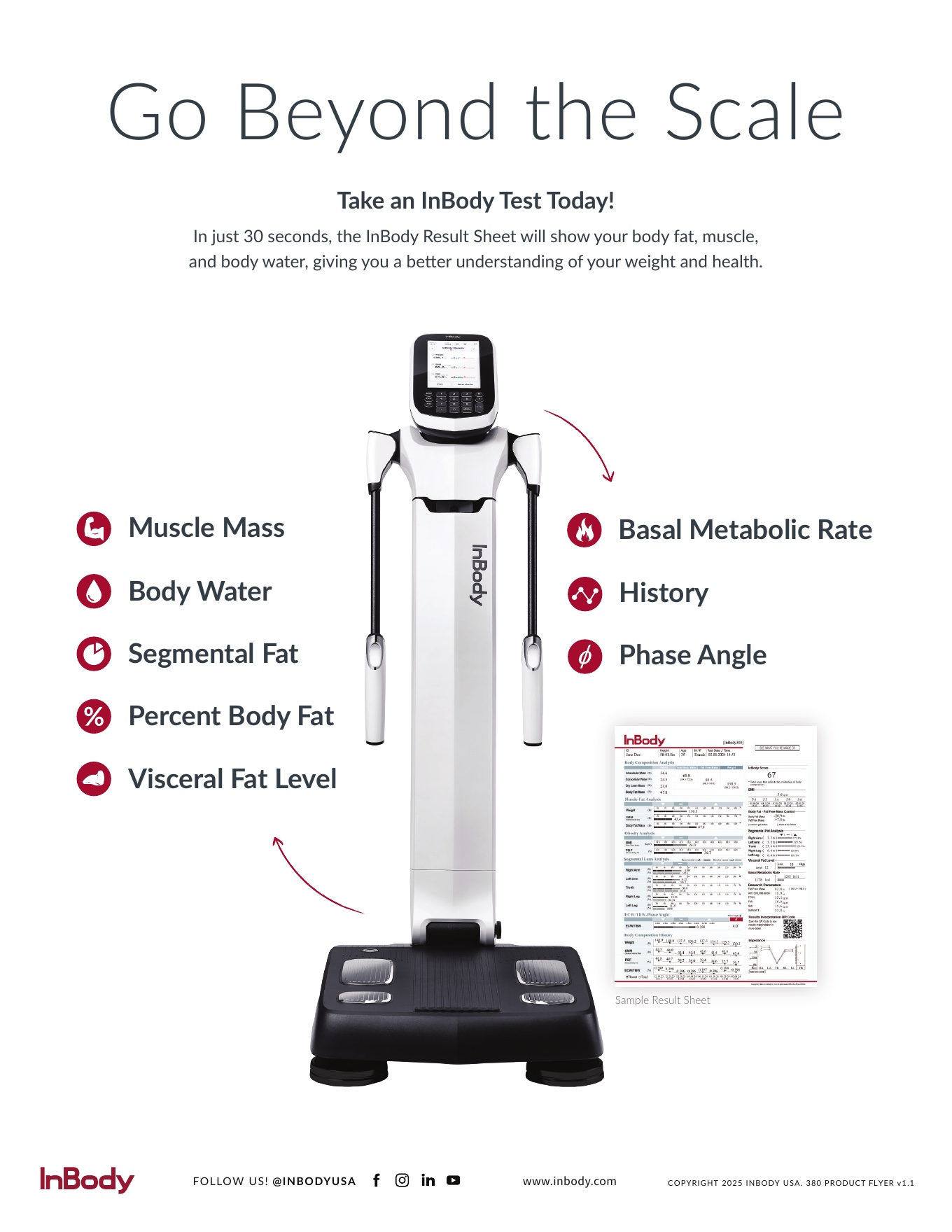 InBody 380 body composition analyzer and result-sheet measurements